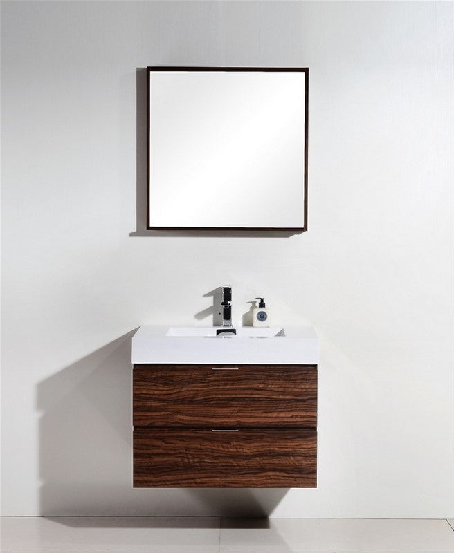 Bliss 30" Walnut Wall Mount Modern Bathroom Vanity