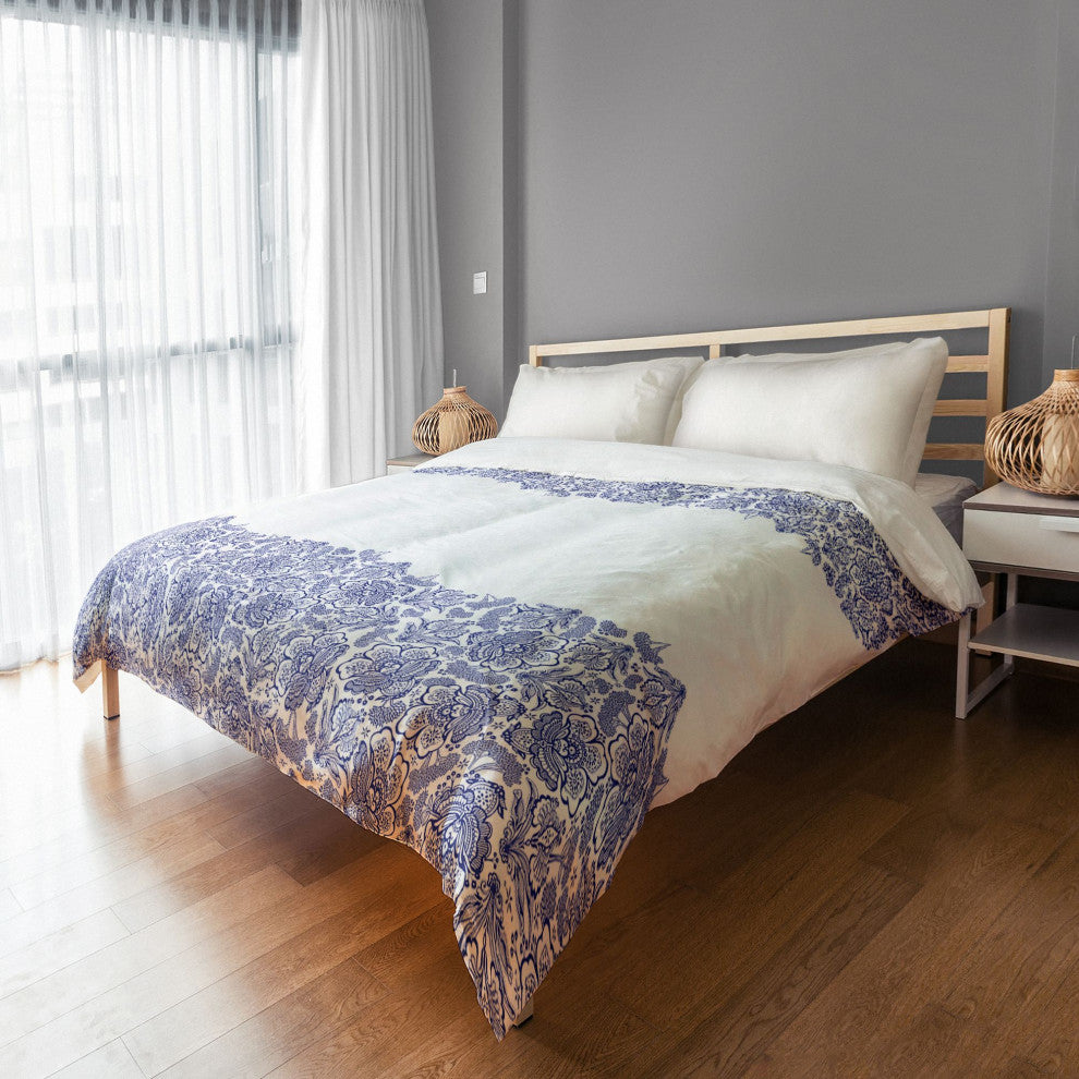 Blue Floral Lace King Brushed Poly Duvet