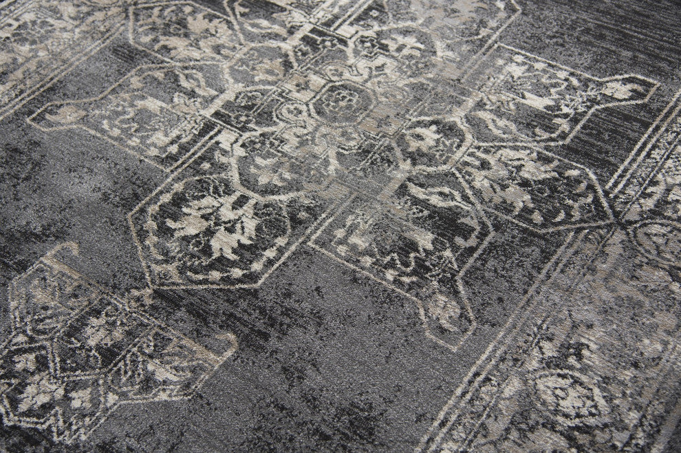 Panache PN6972 Gray Central Medallion Distress Rug, Rectangular 7'10"x10'10"