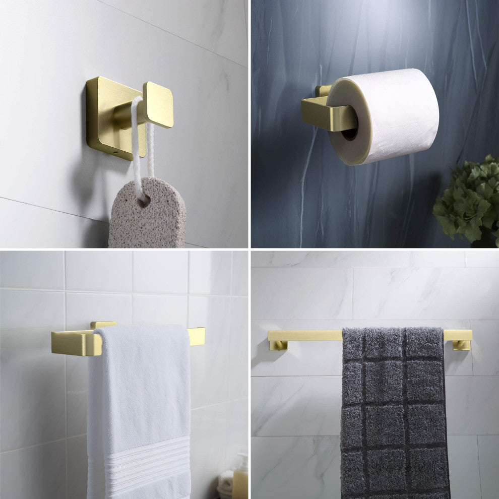 Blaze 5 Piece Bathroom Hardware Set, Brushed Gold