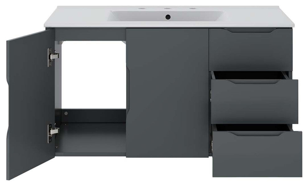 Sink Vanity Cabinet, White Gray, Ceramic, Melamine, Modern, Hotel Bathroom