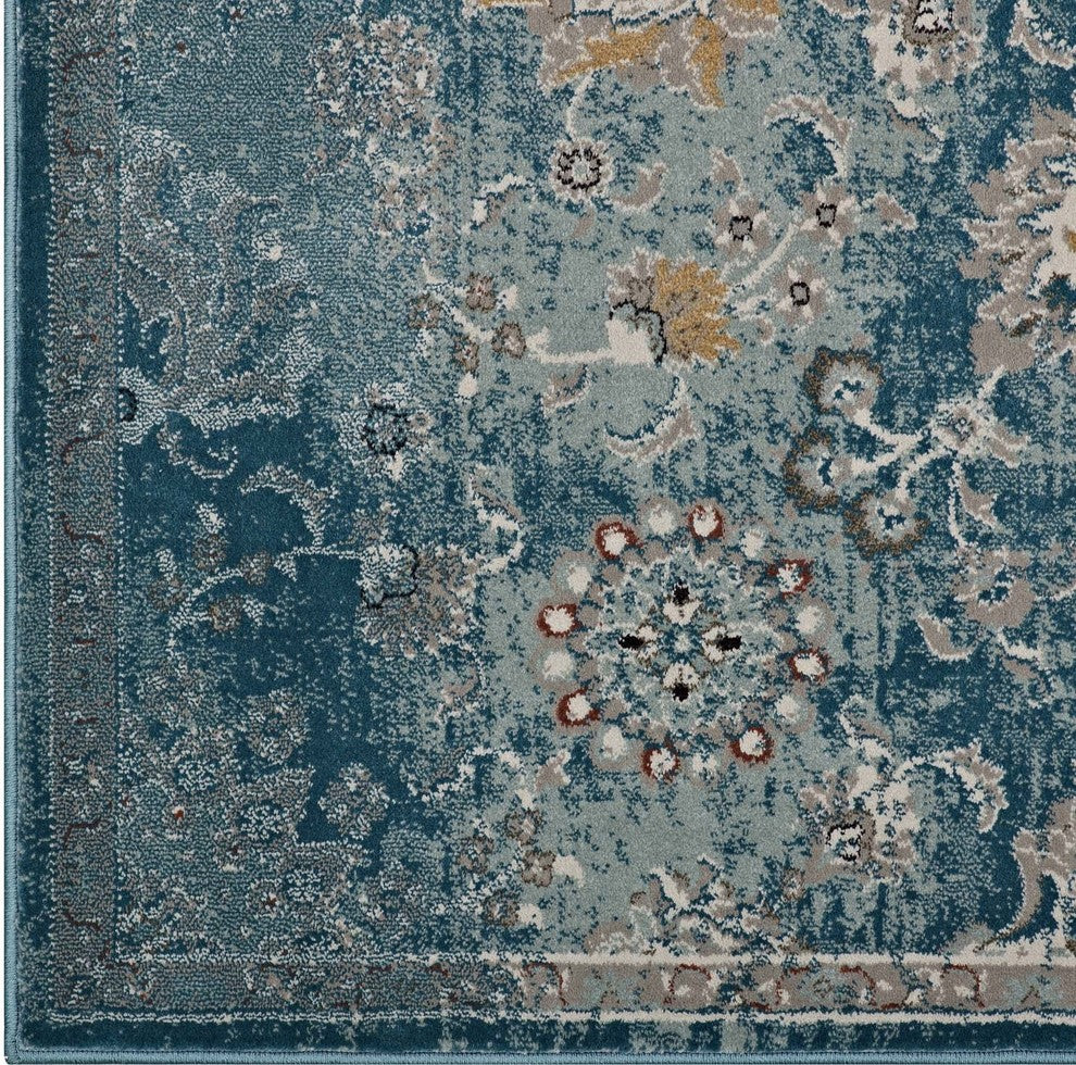 Modway Cynara Distressed Floral Persian Medallion 8'x10' Area Rug, Silver Blue