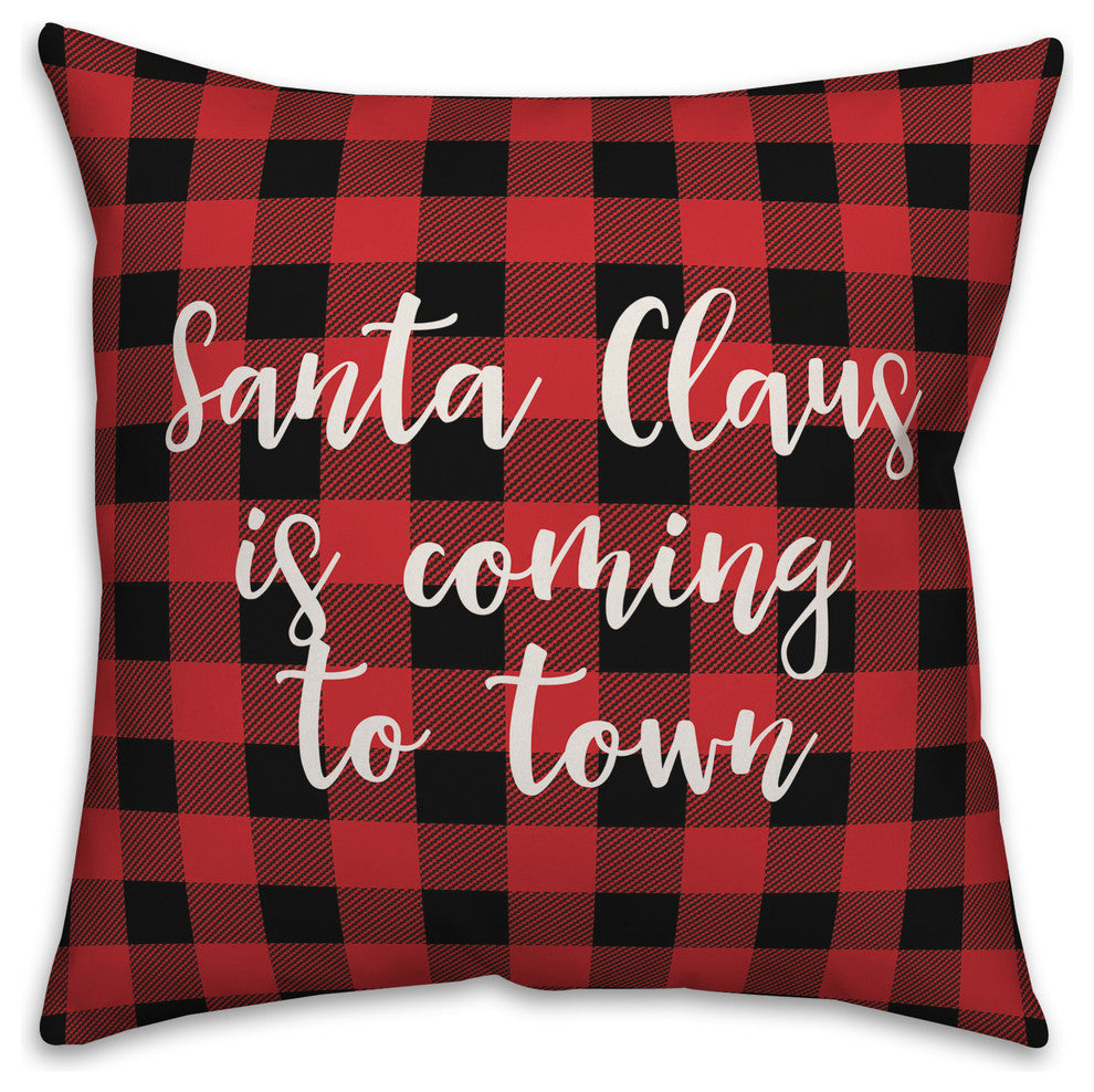 Santa Claus Is Coming To Town, Buffalo Check Plaid 18x18 Throw Pillow Cover