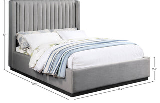 Logan Beige Linen Textured Fabric Twin Bed, Gray, Queen