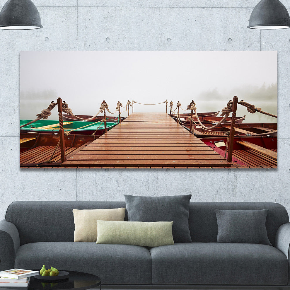Boats in Mysterious Fog, Large Boat Canvas Art Print, 60"x28"