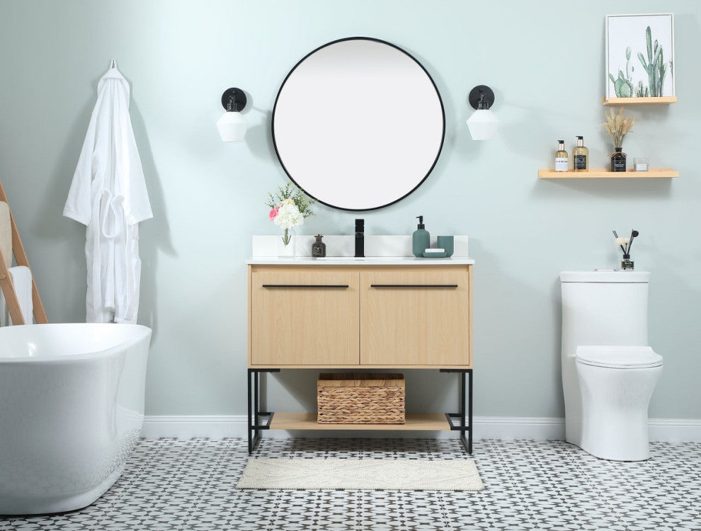 Sue 40" Single Bathroom Vanity, Maple, With Backsplash