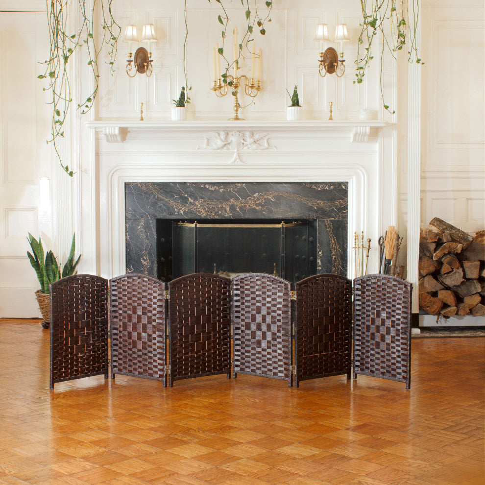 2 ft. Short Diamond Weave Fiber Room Divider Dark Mocha 6 Panel