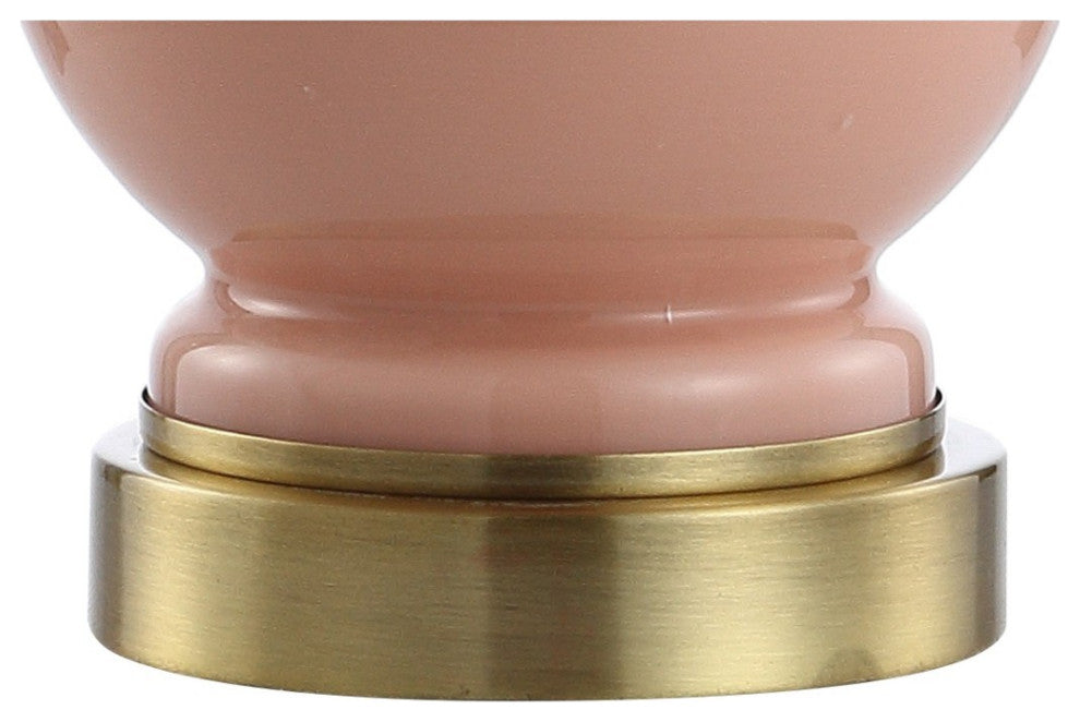 Cox 22" Glass and Metal Led Table Lamp, Set of 2, Light Coral and Brass Gold