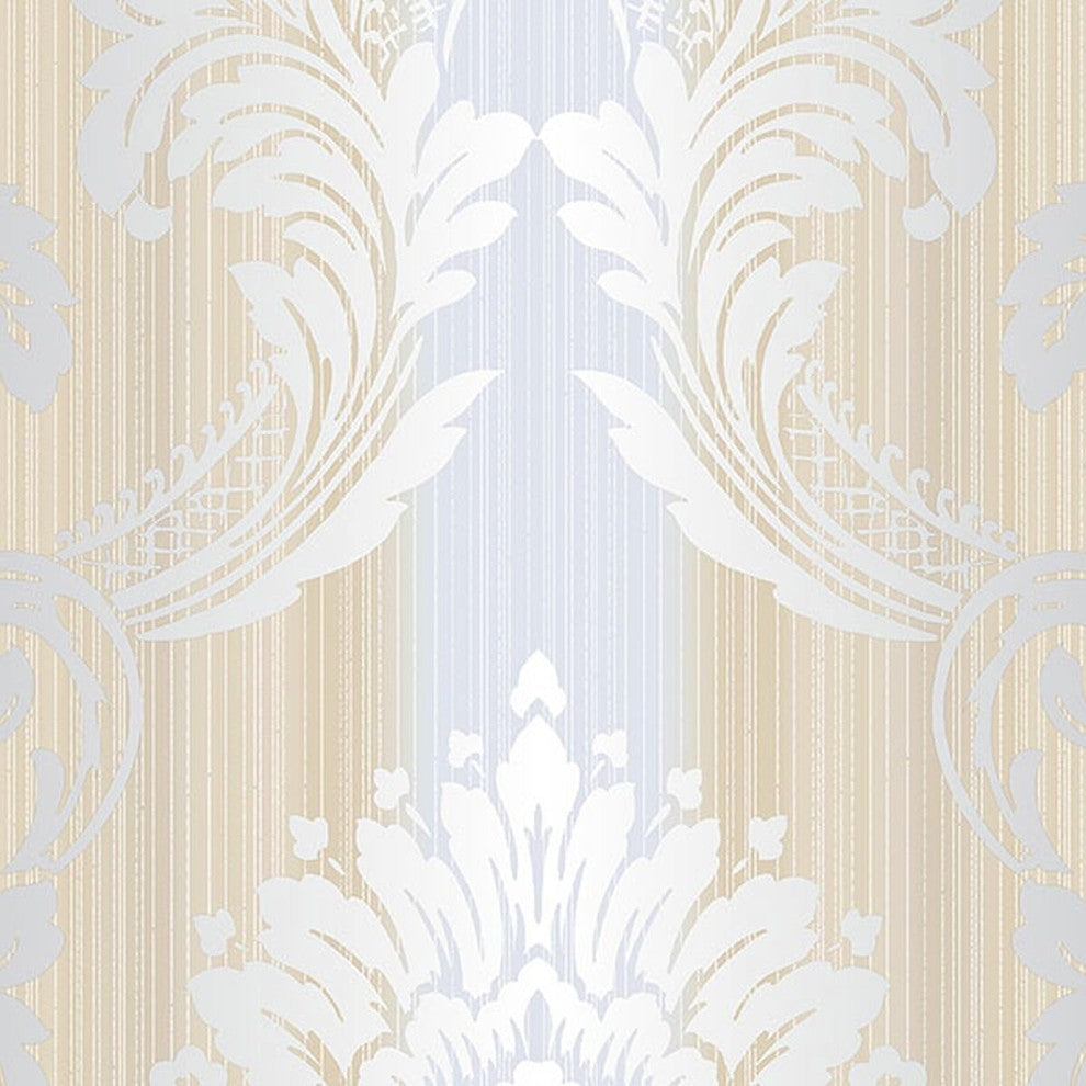 Classic Silks 2, Damask Stripes Silk Emboss White, Cream Wallpaper Roll