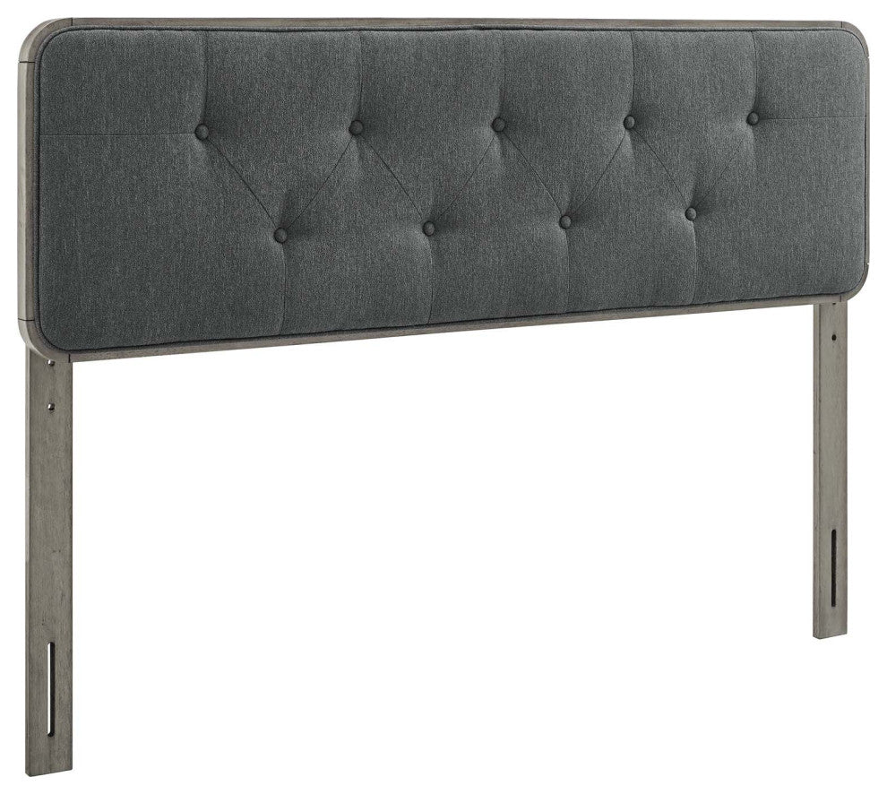 Collins Tufted Twin Fabric and Wood Headboard-Gray Charcoal