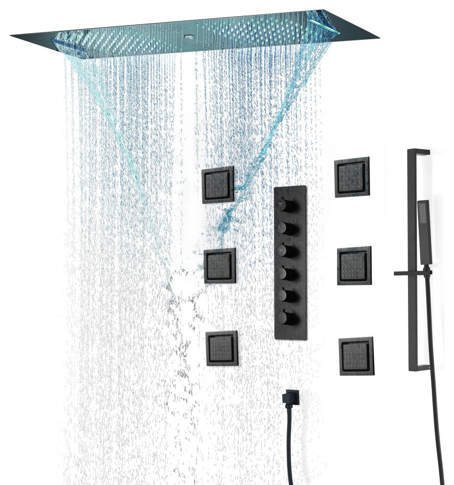 Touch Panel Controlled LED Shower System, Matte Black D - Touch Panel Light