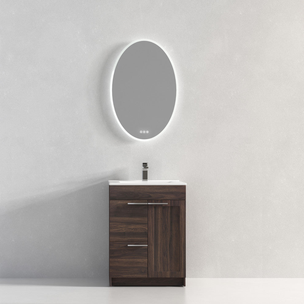 Freestanding Bathroom Vanity With Top Mount Sink, Cali Walnut, 24'' Ceramic Sink