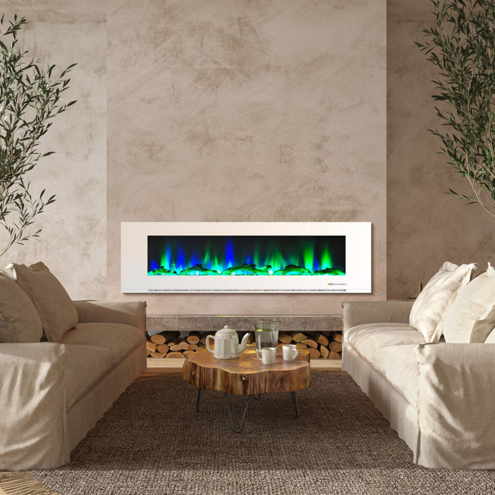72" Wall-Mount Electric Fireplace, White
