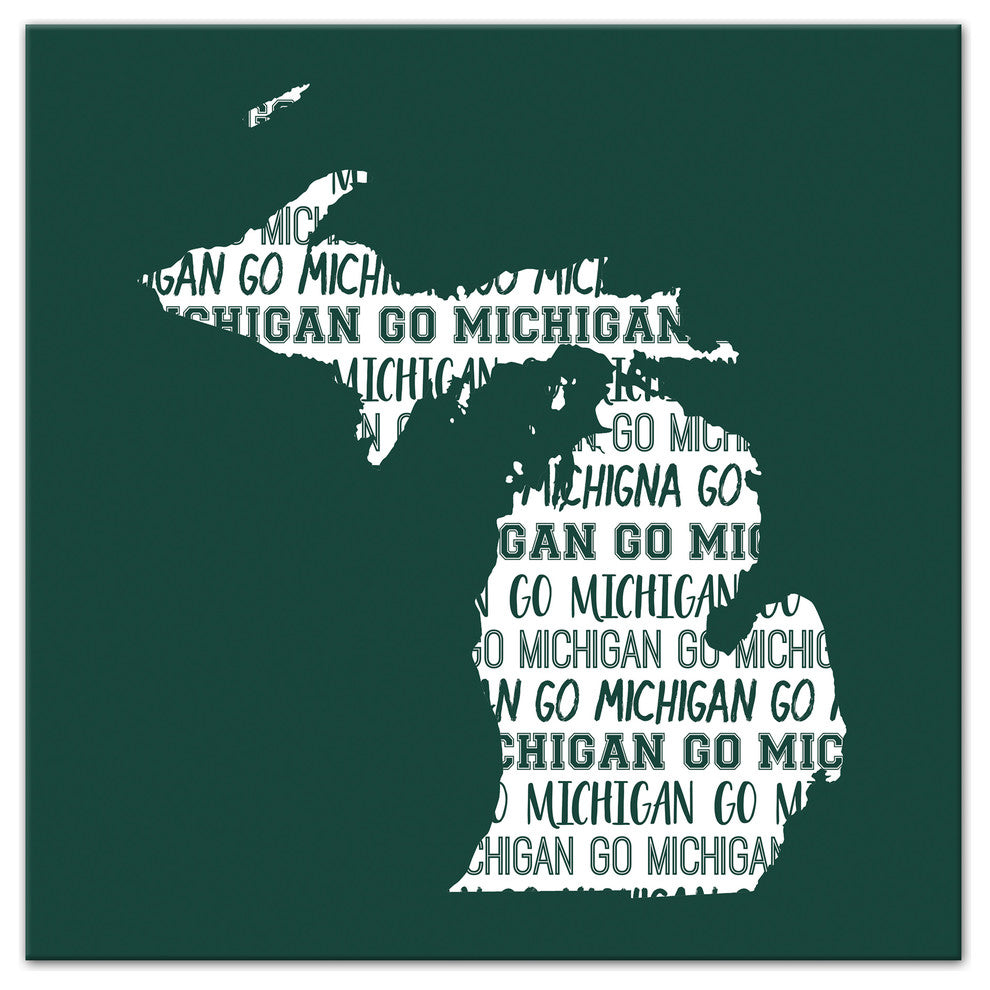 Green Michigan Go Team 16x16 Canvas Wall Art