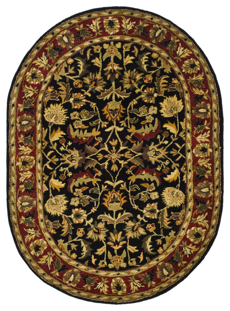 Safavieh Heritage Hg953A Black, Red Area Rug, 4'6" X 6'6" Oval
