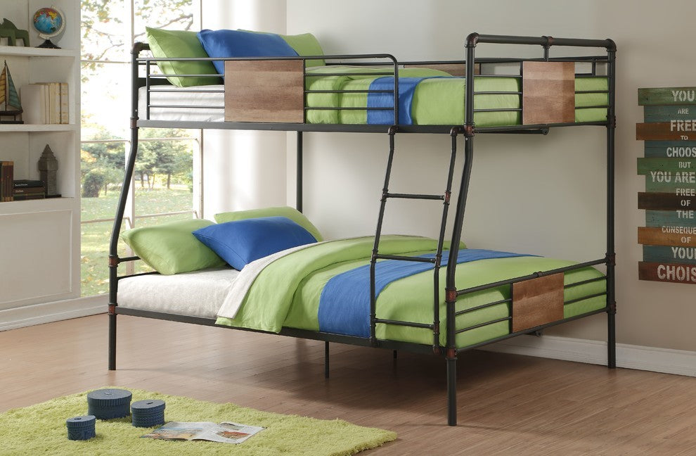 Brantley Metal Bunk Bed, Sandy Black and Silver, Full Bed Over Queen Bed