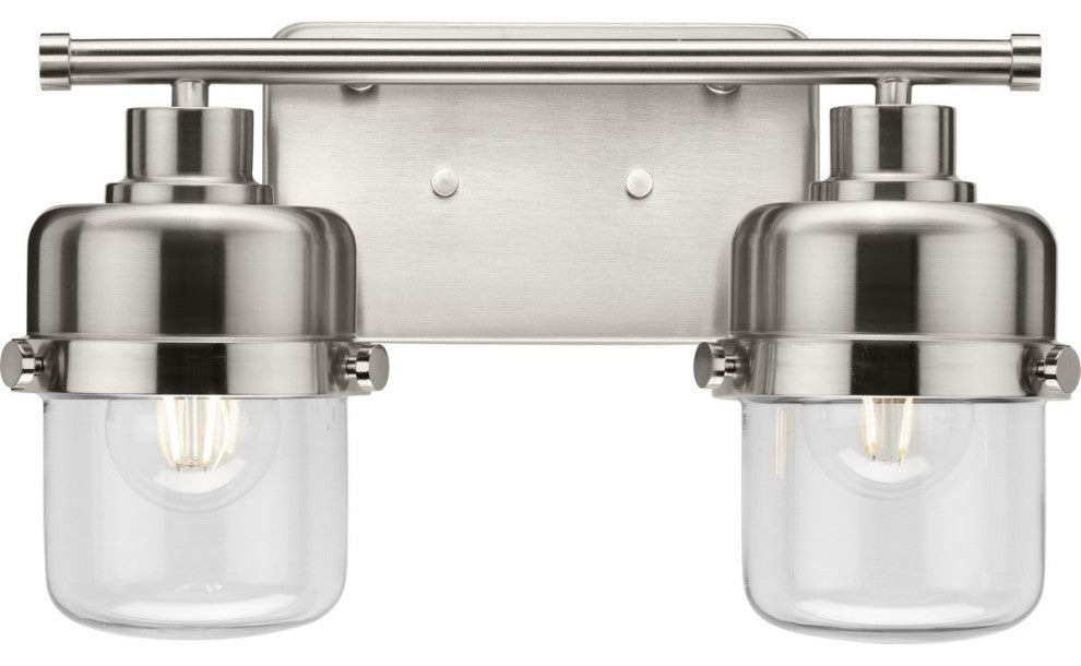 Beckner Collection 2-Light Brushed Nickel Clear Glass Bath Light