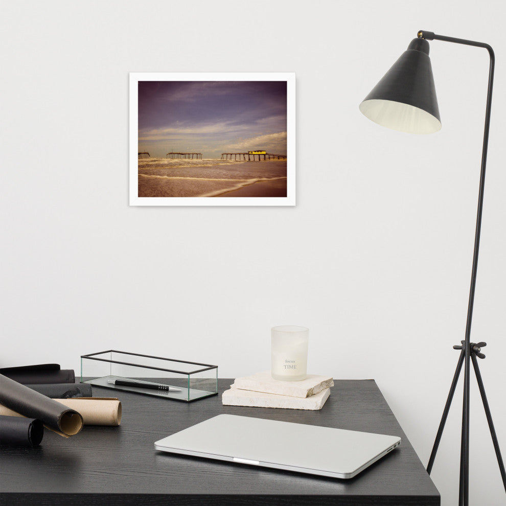 Aged View of Frisco Pier Coastal Framed Photo Paper Print, White, 11" X 14"