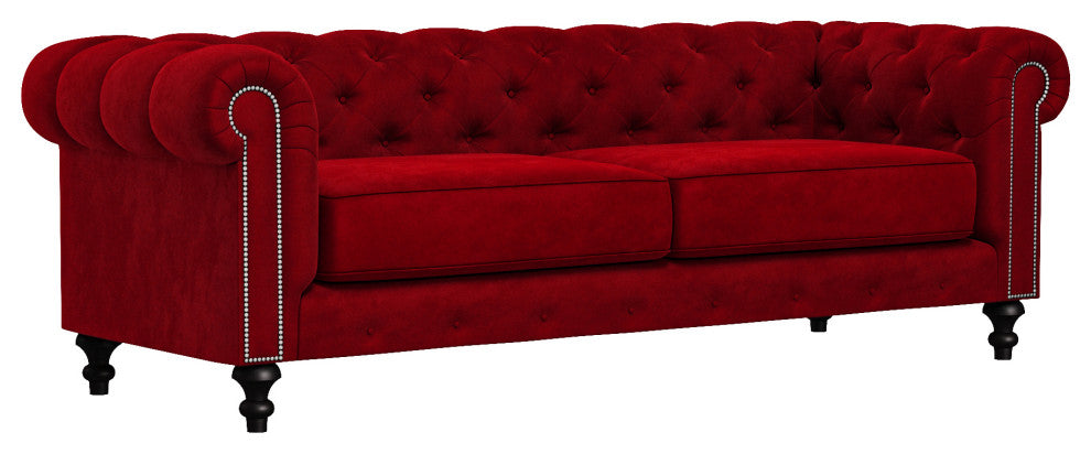 Nativa Interiors London 90" Sofa, Red, Classic Depth
