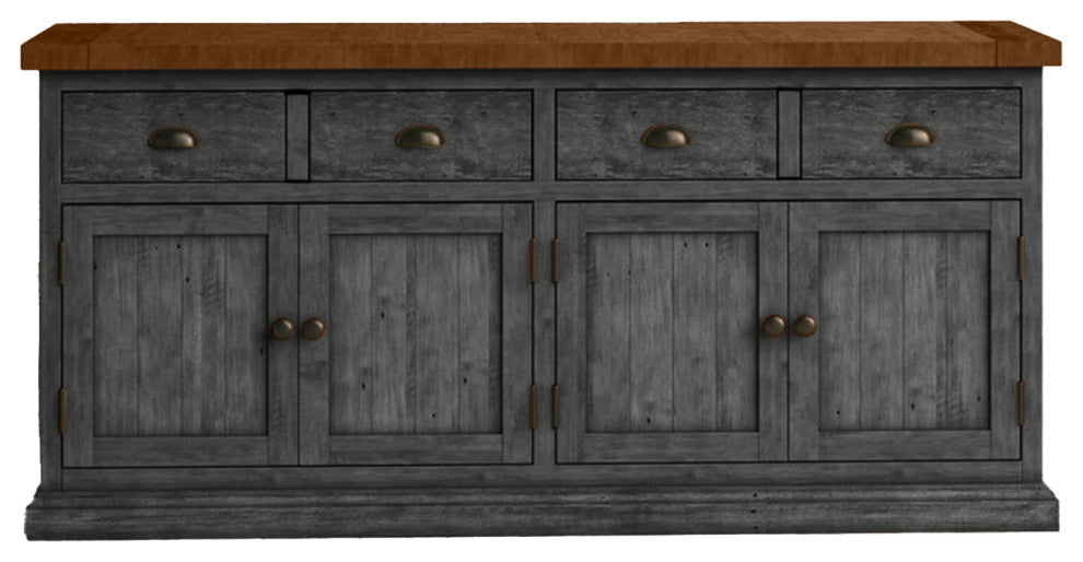 80" Rustic Two Tone Sideboard Buffet, Iron Ore