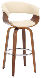 Julyssa 30" Bar Height Swivel Cream Faux Leather and Walnut Wood Bar Stool