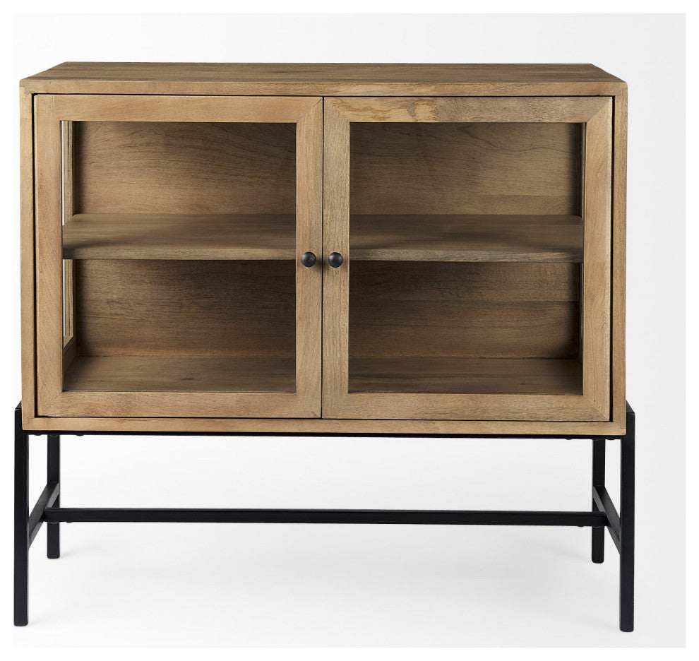 Rustic Honey Brown Two Door Shadowbox Cabinet