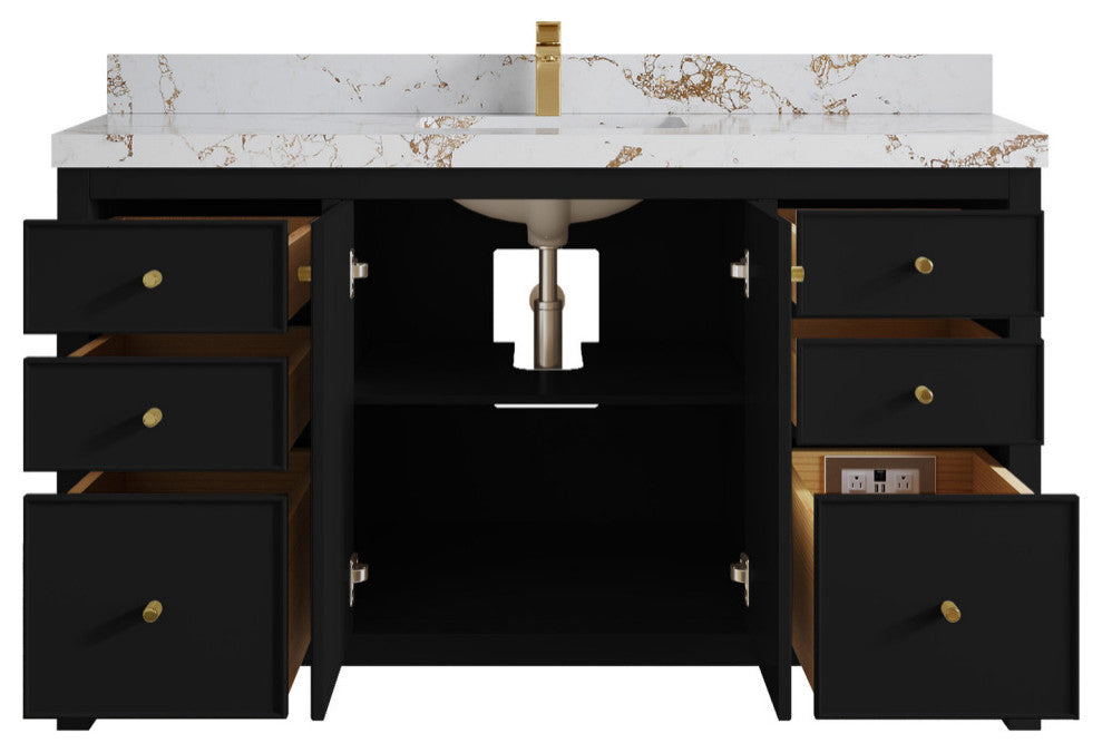 Chicago 60" Single Sink Bathroom Vanity, Black 2" Viola Gold