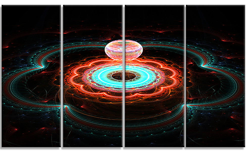 Balloon over Fractal Colored Area, Floral Canvas Art Print, 48"x28", 4 Panels