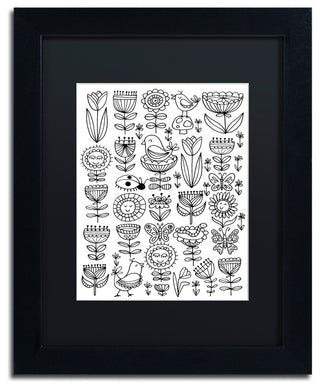 Elizabeth Caldwell 'Birds And Flowers' Art, Black Frame, Black Mat, 11x14