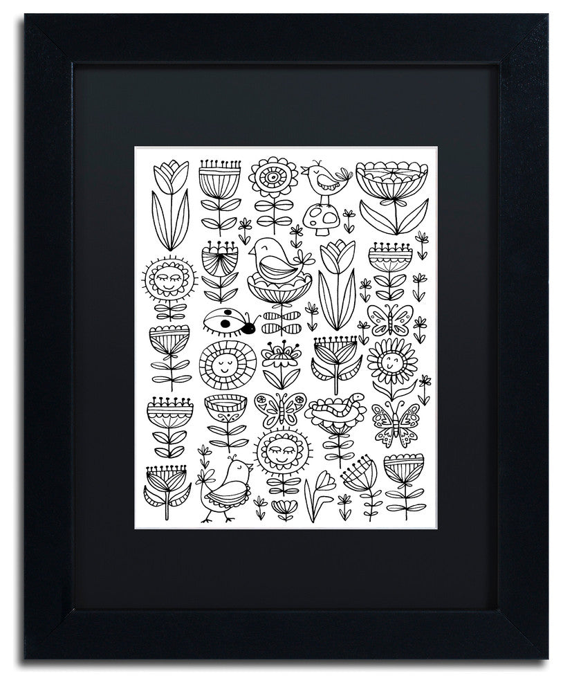 Elizabeth Caldwell 'Birds And Flowers' Art, Black Frame, Black Mat, 11x14