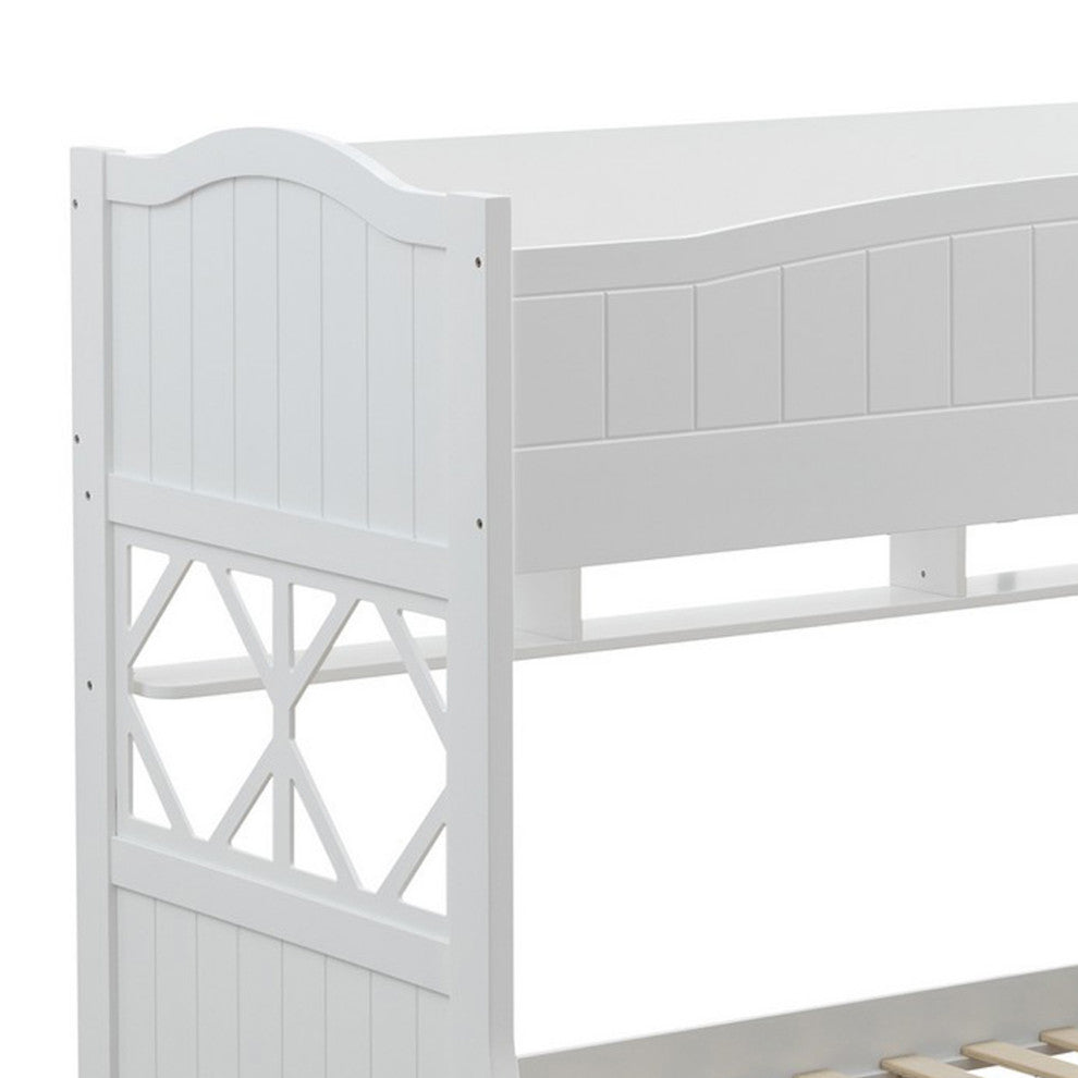 Benzara BM235366 Wooden Twin Over Full Bunk Bed With 3 Drawers, White