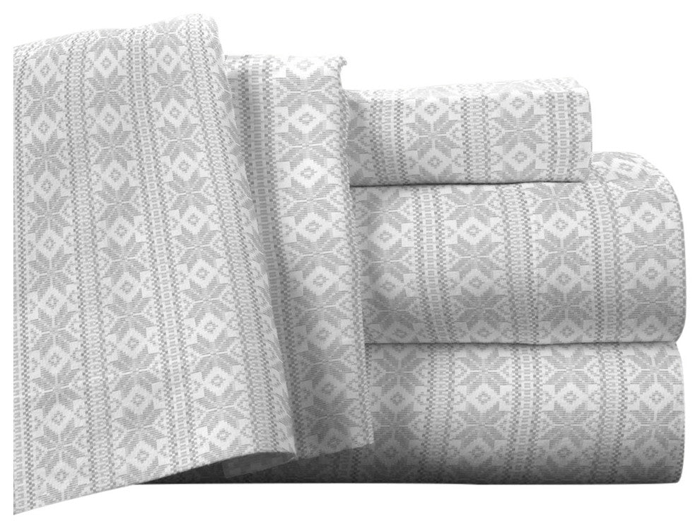 Pointehaven 175 GSM Cotton Flannel Sheet Set, Fair Isle, Full