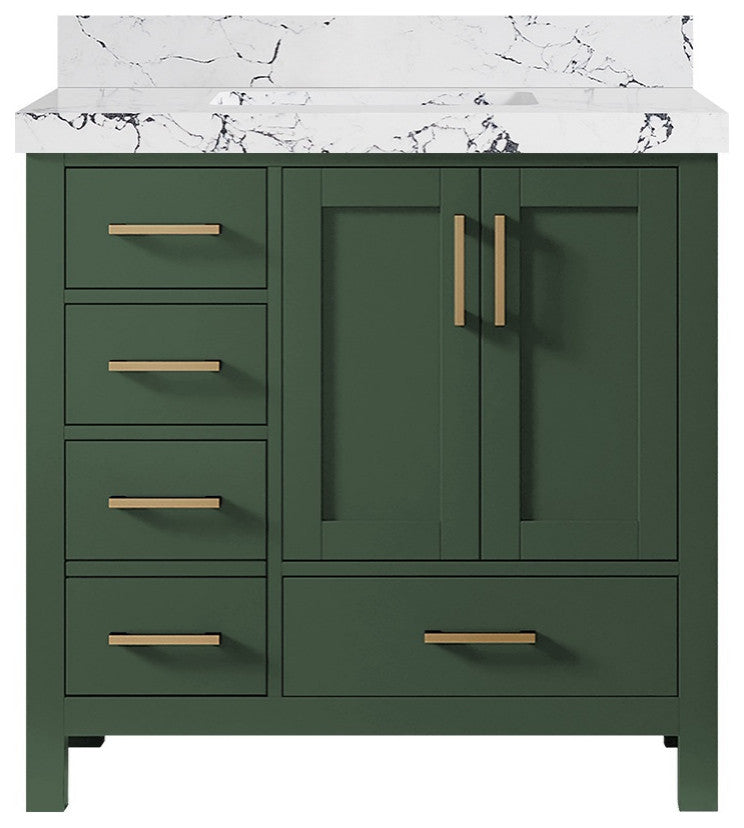 Malibu 36 Center Sink Bath Vanity in Lafayette Green 2" Viola Night