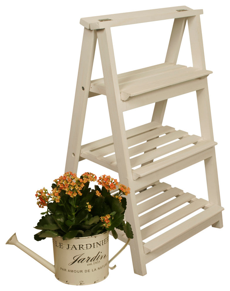 Wald Imports Whitewash Wood Decorative Garden Display Ladder