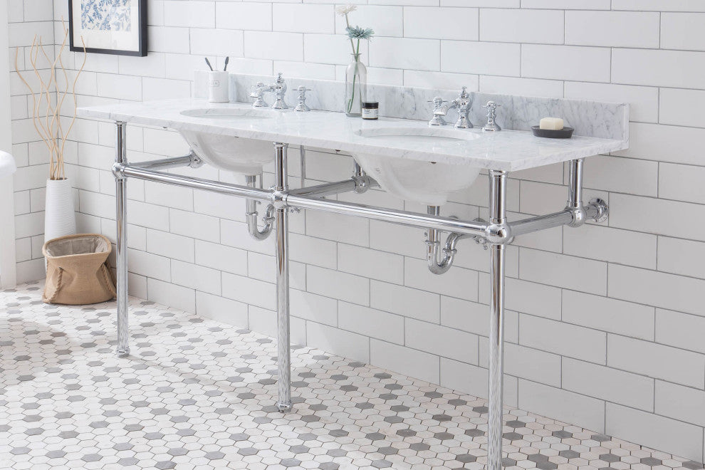 Embassy 72" Wide Double Wash Stand, P-Trap, Countertop With Basin, Faucet