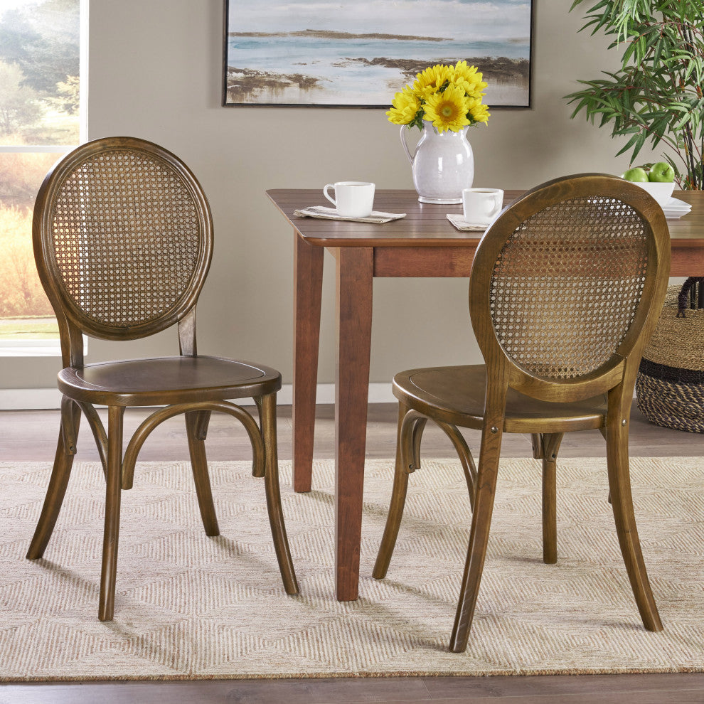 Lampman Elm Wood and Rattan Dining Chair, Set of 2, Brown