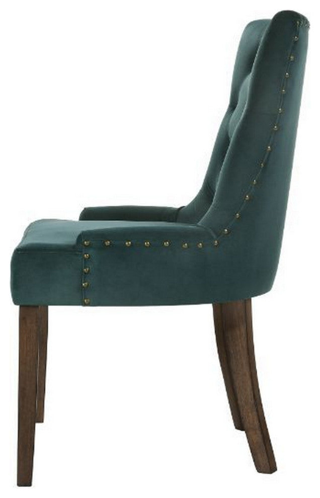 Benzara BM280325 Esme 24" Solid Wood Dining Chair Velvet Tufted Set of 2, Green