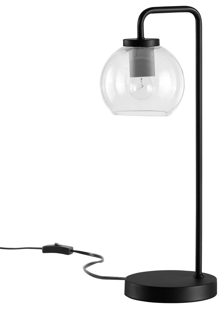 Table Desk Lamp, Black, Glass, Metal, Modern, Mid Century Bistro Hospitality
