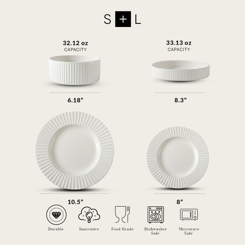 Christian Siriano Lusso Stoneware 32 Piece Dinnerware Set, White