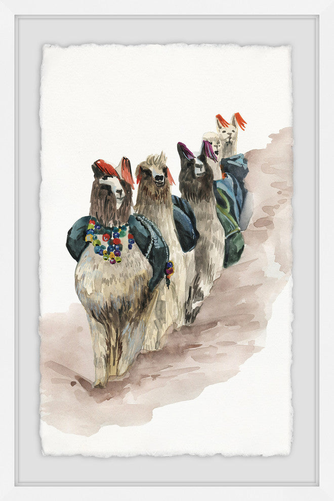 "Llamas in a Row" Framed Painting Print, 30"x45"