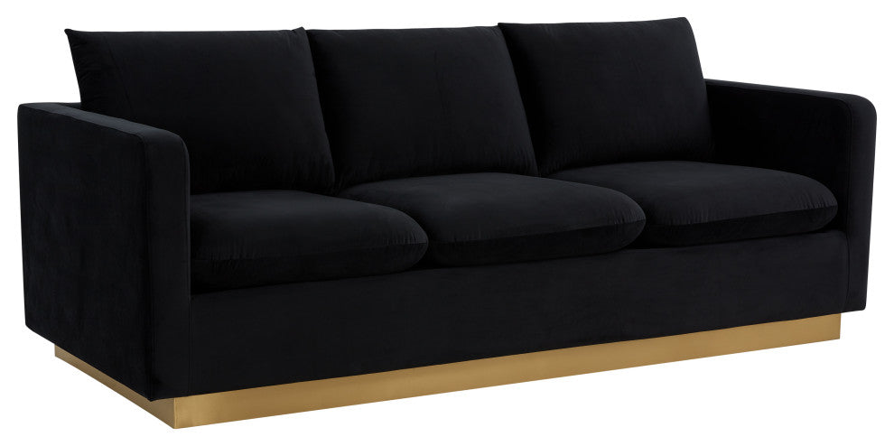 Leisuremod Nervo Modern Mid-Century Upholstered Velvet Sofa With Gold Frame