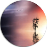 Solitude Tree And Flying Birds, Round Wall Art Landscape, 23"