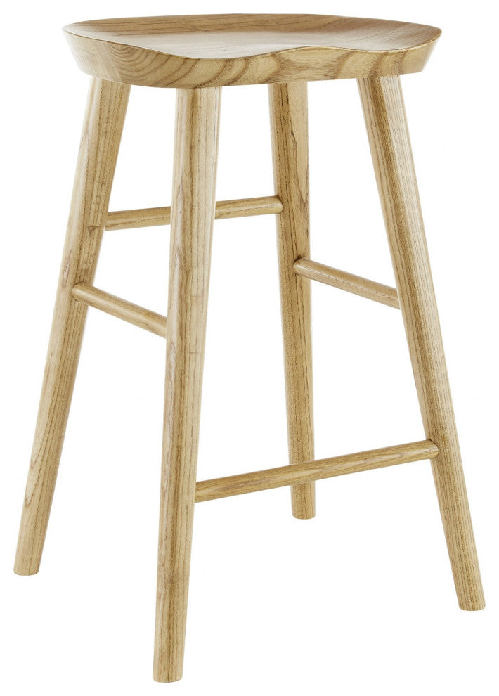 26" Light Natural Brown Solid Wood Counter Stool