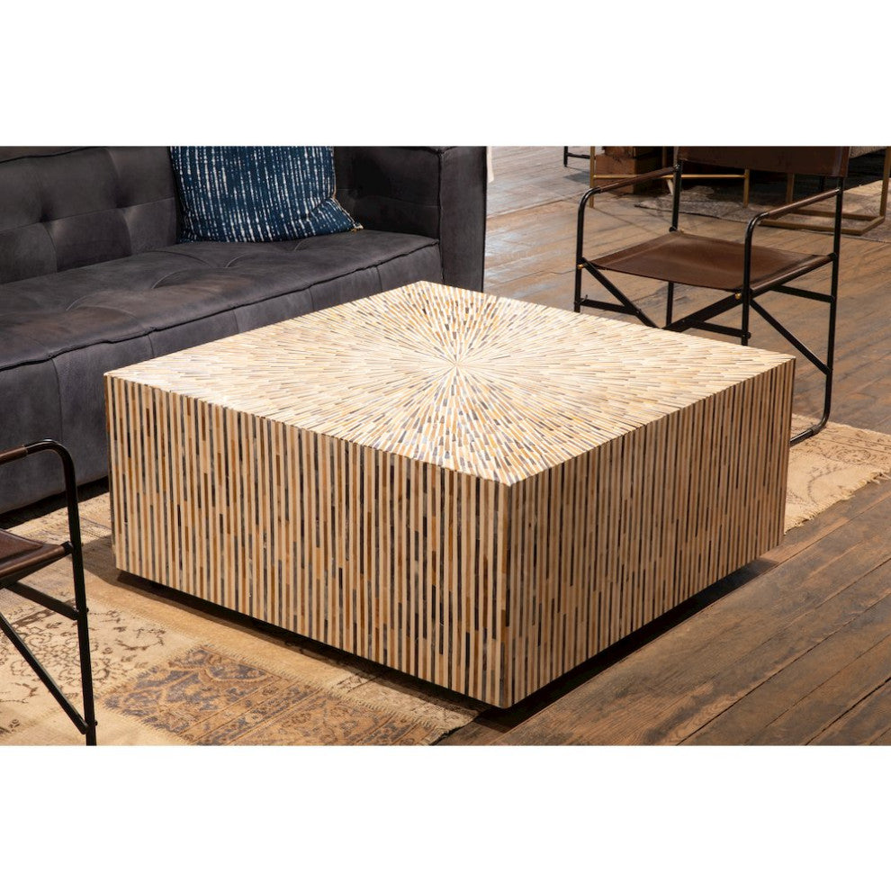 Alexandria 40 Square Coffee Table With Bone, Wood And Horn Inlay