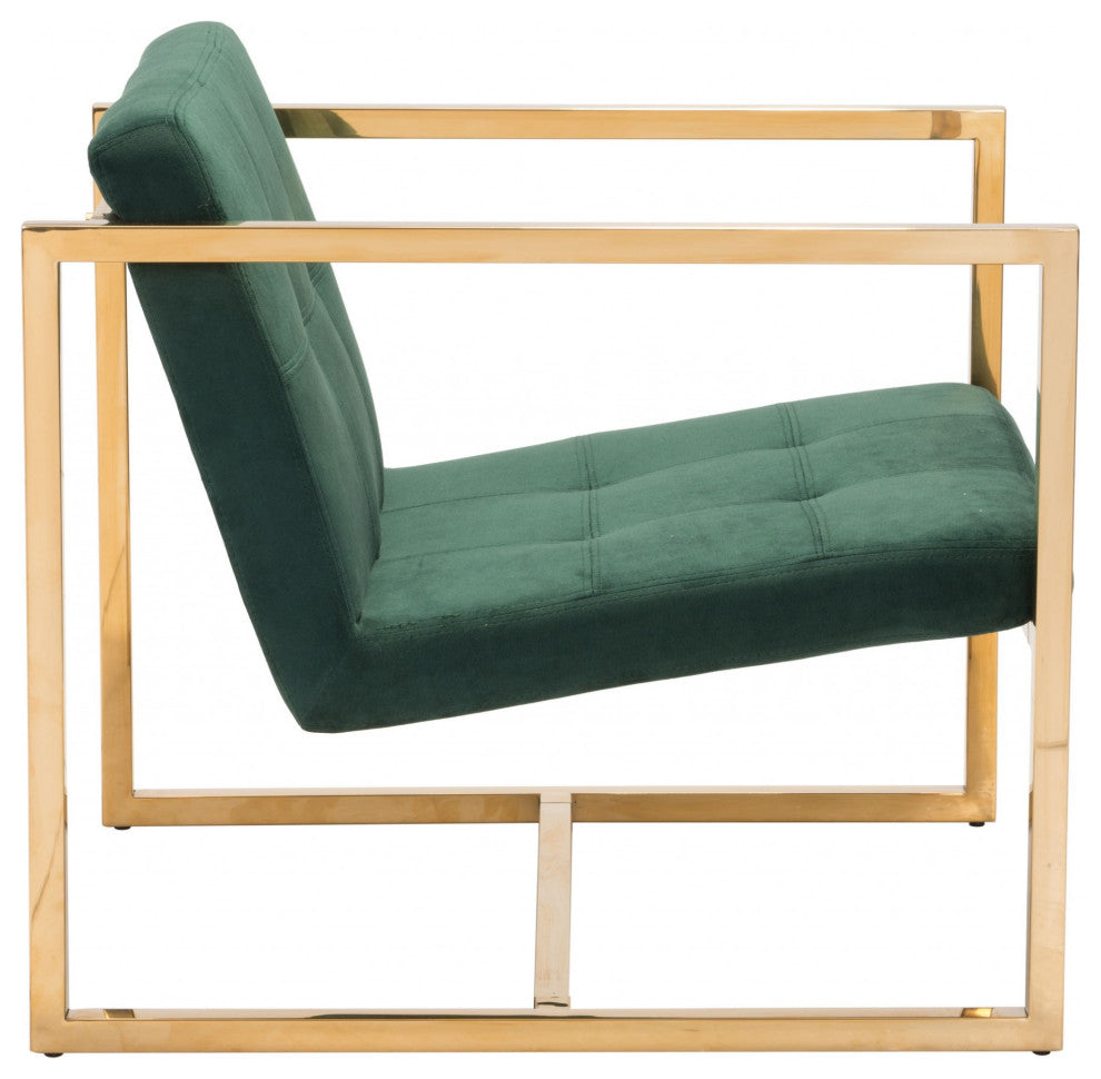 Gold Cubed Deep Green Microfiber Armchair