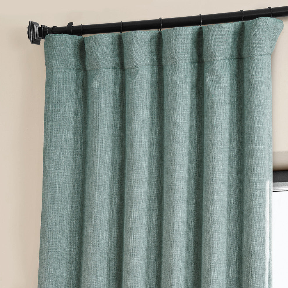 Faux Linen Darkening Curtain Single Panel, Sea Thistle, 50"x108"
