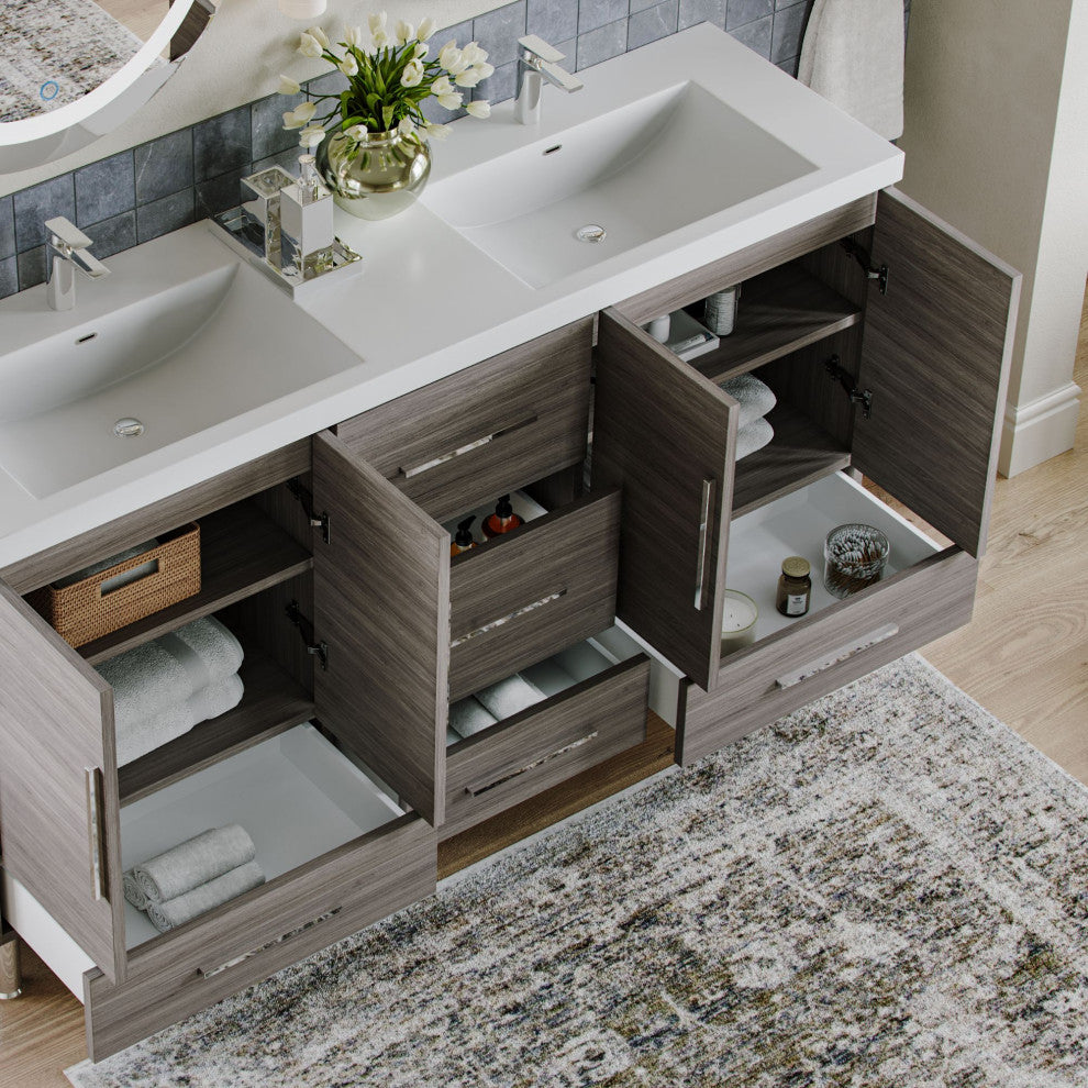 The Latitude Bathroom Vanity, Gray, 68", Double Sink, Freestanding