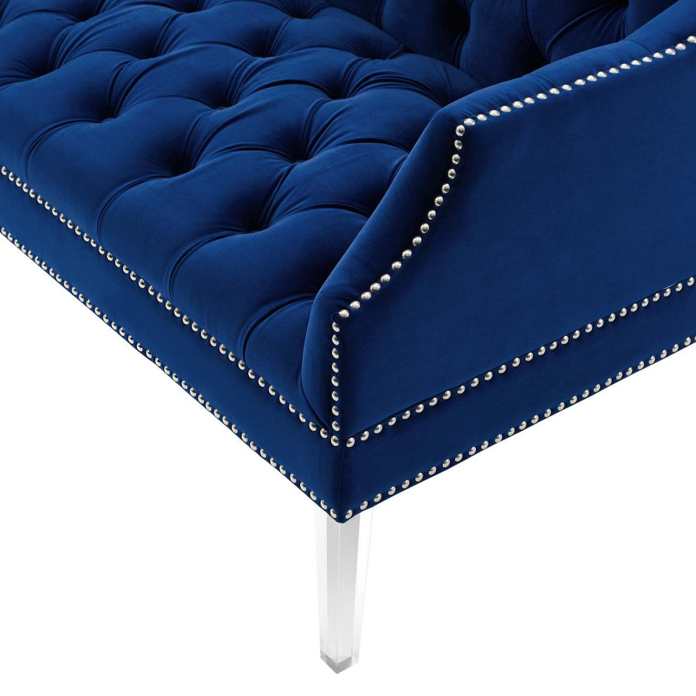 Tufted Loveseat Sofa, Velvet, Blue Navy, Modern, Living Lounge Hotel Hospitality