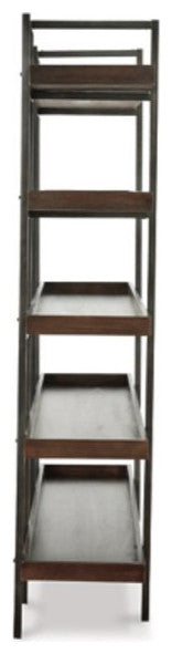 Industrial Bookcase, Black Metal Frame With Rectangular Open Shelves, Brown