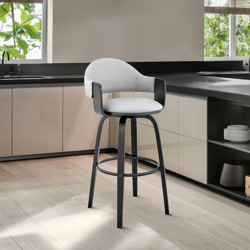 Daxton 26 Gray Faux Leather and Black Wood Bar Stool